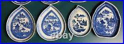 Rare Set of 12 Chinese Export Blue & White Leaf-form Porcelain Dishes Qianlong