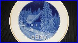 Rare Signed Meissen Blue & White Cobalt Porcelain Wall Plate Winter Night 1954