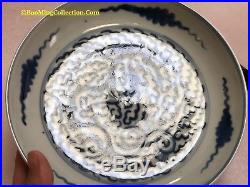 Rare and Fine Chinese Qing Era Dehua Kiln Blue and White Porcelain Chilong Dish