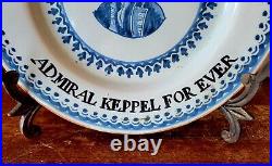 Rare c. 1780 English Blue & White Delft Admiral Keppel Plate 8 3/4