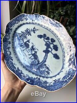 Relist Antique Chinese 18thC Qing Blue & White Serving Plate with Deers 32CM