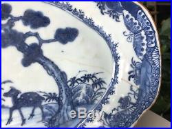 Relist Antique Chinese 18th Qing Blue & White Serving Plate with Deers 32CM