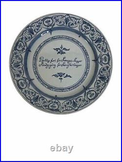 Rorstrand Sweden Porcelain Plate with Silver 925 Coin on Back Blue White 8