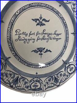 Rorstrand Sweden Porcelain Plate with Silver 925 Coin on Back Blue White 8