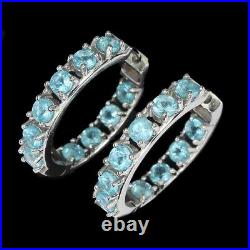 Round Neon Blue Apatite 3.5mm 14k White Gold Plate 925 Sterling Silver Earrings