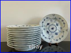 Royal Copenhagen 1957 1st Quality Blue Fluted Plain #175 Dinner Plates Set of 12