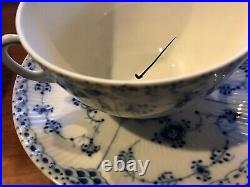 Royal Copenhagen Blue Fluted Half Lace Cream Soup Bowl & Saucer First Quality