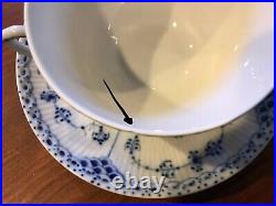 Royal Copenhagen Blue Fluted Half Lace Cream Soup Bowl & Saucer First Quality