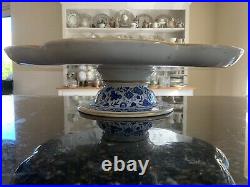 Royal Crown Derby Wilmot LARGE Lazy Susan Serving Platter Blue & White Restored