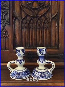 Royal Delft Porceleyne Fles Blue Handpainted Candleholders (2) Netherlands