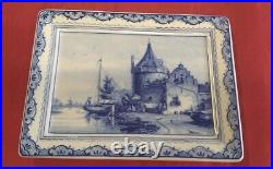 Royal Delft blue TWO handmade Blueware plates with Windmills & port