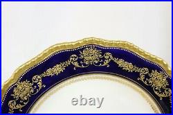 Royal Doulton Burslem Cabinet Plates, 12, Raised Gilding, Beaded Cobalt Blue