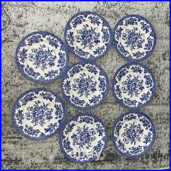 Royal Stafford Asiatic Pheasant Dark Blue & White Set of 8 16 Dinner Plates New