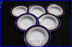 Royal Worcester Regency Blue Pattern 6 x rimmed soup dishes 8 inches