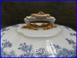 Royal Worcester Tureens Set 3 Blue & White Elephant Handles Under Plates 1880s