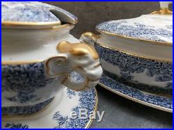 Royal Worcester Tureens Set 3 Blue & White Elephant Handles Under Plates 1880s