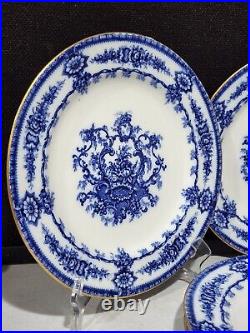 SET OF 5- Antique Flow Blue Dinner Plates CAULDON Pottery England 10 Gold