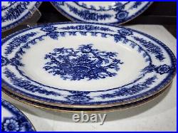 SET OF 5- Antique Flow Blue Dinner Plates CAULDON Pottery England 10 Gold