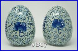 SET OF LARGE 18TH CENTURY CHINESE BLUE/WHITE PORCELAIN EGGS With GOOD LUCK SYMBOLS