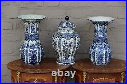 SET of 3 DELFT sphinx royal pottery blue white Vases floral decors marked