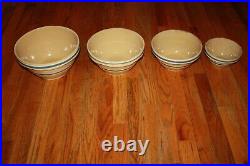 SET of 4 NESTED & GRADUATED BLUE & WHITE BANDED YELLOW WARE BOWLS VINTAGE