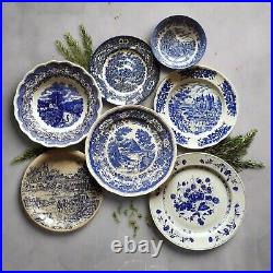 SEVEN Blue and White Plates/Dishes. Mismatched Blue & White Transferware Plates