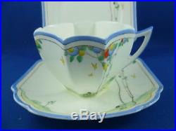 SHELLEY Queen Anne TREES & BALLOONS BLUE Cup, saucer & plate RD723404 Pat 11829