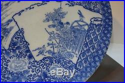 #SH-art ANTIQUE JAPANESE BLUE & WHITE inban PORCELAIN PLATE, MEIJI 15 in LARGE