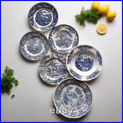 SIX Blue and White Plates/Dishes. Mismatched Blue & White Transferware Plates
