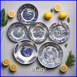 SIX Blue and White Plates/Dishes. Mismatched Blue & White Transferware Plates