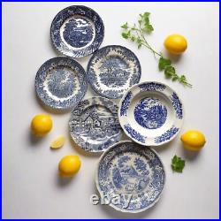 SIX Blue and White Plates/Dishes. Mismatched Blue & White Transferware Plates
