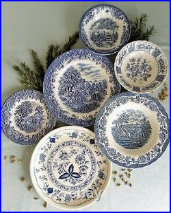 SIX Mismatched Blue and White China Plates. Blue and White Transferware Plates