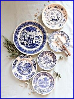 SIX Mismatched Blue and White China Plates. Blue and White Transferware Plates