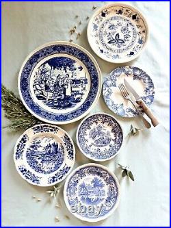 SIX Mismatched Blue and White China Plates. Blue and White Transferware Plates