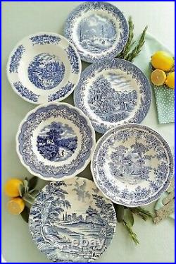 SIX Mismatched Blue and White Plates/Dishes. Blue and White Transferware Plates