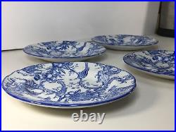 SPODE PROVINCIAL GARDEN Blue And White 6 Plates SET OF 4 England S3610