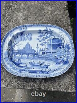SPODE Tiber Pattern Antique Blue And White Platter Charger Meat Dish 47 X 36 Cms