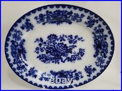 STUNNING LARGE ANTIQUE CHARGER ASHWORTH WATER NYMPH PLATTER c1850 FLOW BLUE