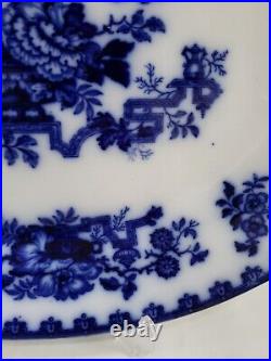 STUNNING LARGE ANTIQUE CHARGER ASHWORTH WATER NYMPH PLATTER c1850 FLOW BLUE