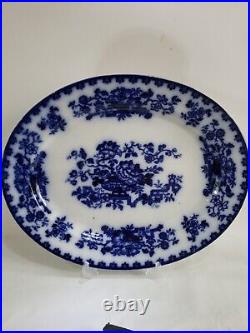 STUNNING LARGE ANTIQUE CHARGER ASHWORTH WATER NYMPH PLATTER c1850 FLOW BLUE