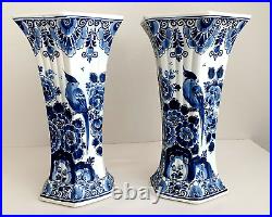 Sale Delft Pair Of Tall Vases 11.8 Inches Hand Painted