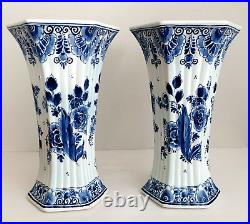 Sale Delft Pair Of Tall Vases 11.8 Inches Hand Painted