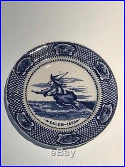 Salem Witch 8 3/4 Inch Blue & White Souvenir China Plate Ma