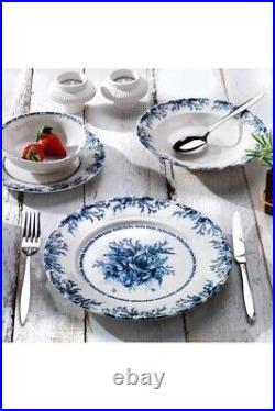 Schafer Azul Pattern Printed Dinner Set Blue&White, 24 Piece