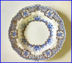 Set 12 Royal Crown Derby blue&white floral, lace, gold accents soup bowl, ca. 1889