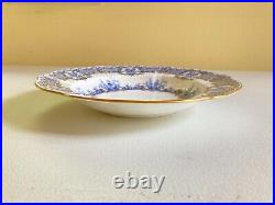 Set 12 Royal Crown Derby blue&white floral, lace, gold accents soup bowl, ca. 1889