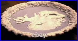 Set 2 Antique SCHAFER & VATER Blue Jasperware Wall Plaque Dishes CUPIDS/WOMEN 3D