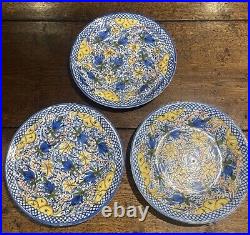 Set 3 Antique Blue White 19th Century Majolica Or Portuguese Plates Lemons