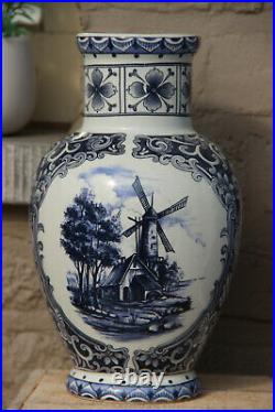 Set 3 Vintage DELFT blue white pottery Mill landscape dutch Vases mantel