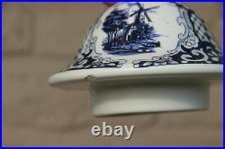 Set 3 Vintage DELFT blue white pottery Mill landscape dutch Vases mantel